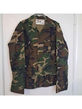 VTG Duck Bay Camo Jacket Mens M Button Up Long Sleeve Cotton Outdoors Hunting